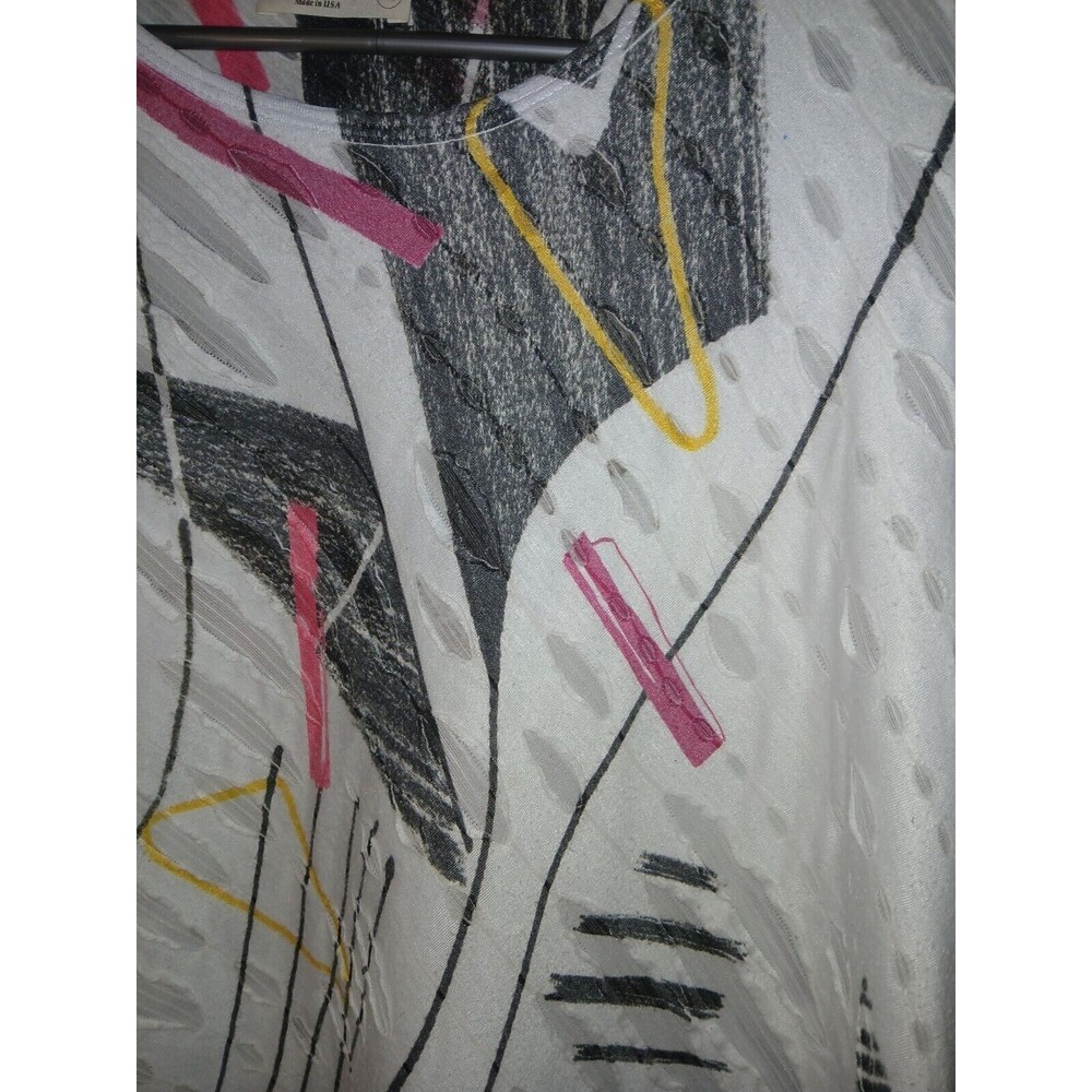 Jess & Jane Top White Abstract Print Womens XL Asymmetric Cut Out USA - Picture 10 of 12
